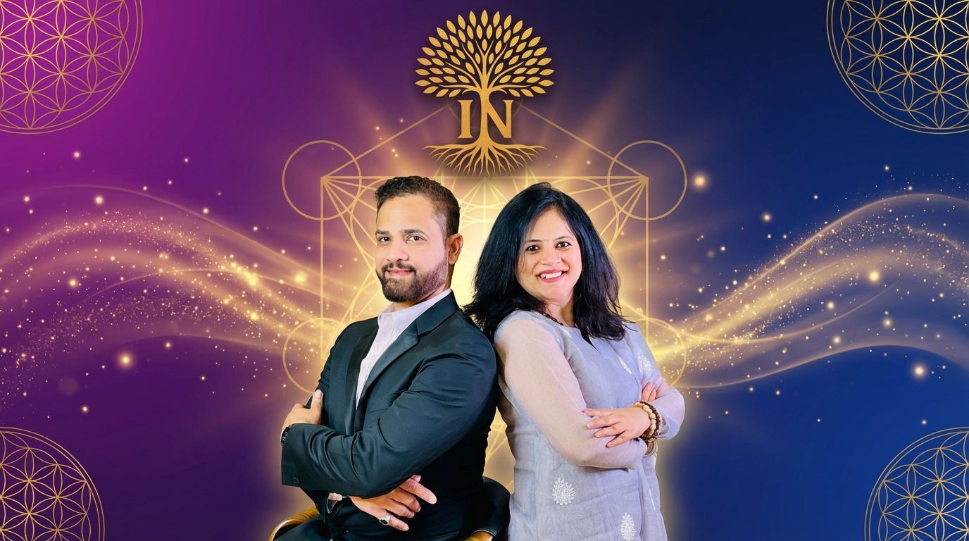 Founders Irfan and Neha posing with IN Manifestation banner.